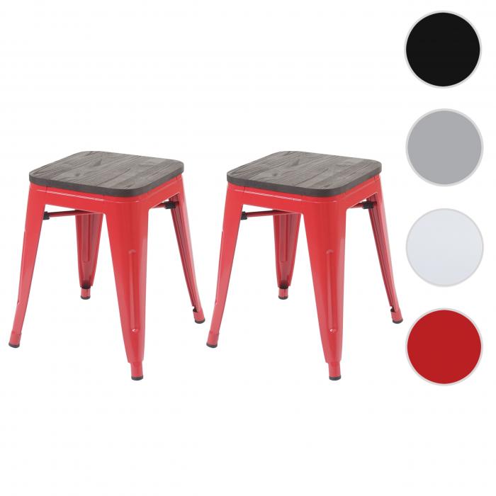 2er-Set Hocker HWC-A73 inkl. Holz-Sitzfläche, Metallhocker Sitzhocker,  Metall Industriedesign stapelbar ~ rot von Heute-Wohnen