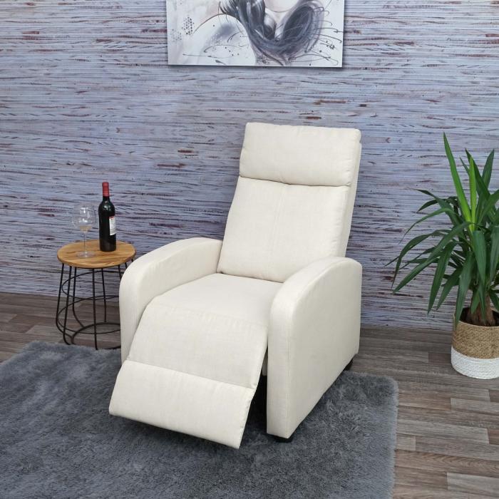 Fernsehsessel HWC-F76, Relaxsessel Sessel Liegesessel, Liegefunktion  verstellbar Stoff/Textil ~ creme von Heute-Wohnen