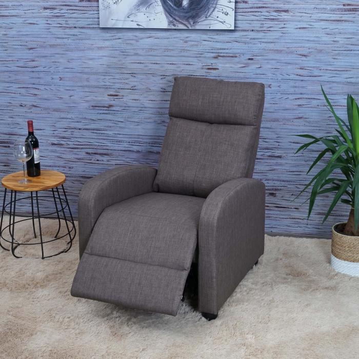 Fernsehsessel HWC-F76, Relaxsessel Sessel Liegesessel, Liegefunktion  verstellbar Stoff/Textil ~ grau-braun von Heute-Wohnen