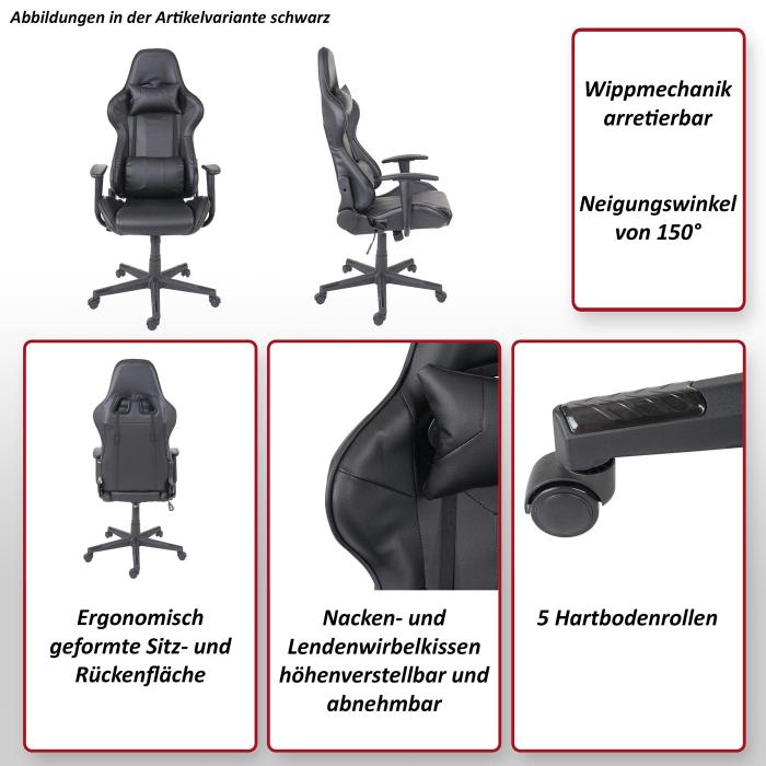 Bürostuhl HWC-F84, Schreibtischstuhl Gamingstuhl Chefsessel Drehstuhl,  Kunstleder ~ schwarz von Heute-Wohnen