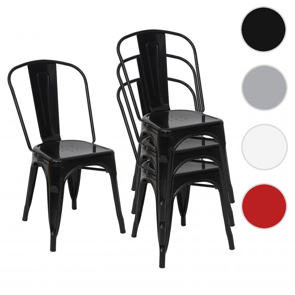 4x Stuhl HWC-A73, Bistrostuhl Stapelstuhl, Metall Industriedesign stapelbar ~ schwarz