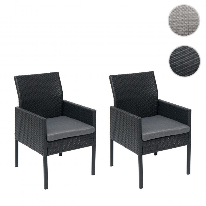2x Poly-Rattan Sessel HWC-G12, Gartenstuhl Korbsessel ~ schwarz, Kissen  dunkelgrau, Standard-Version von Heute-Wohnen