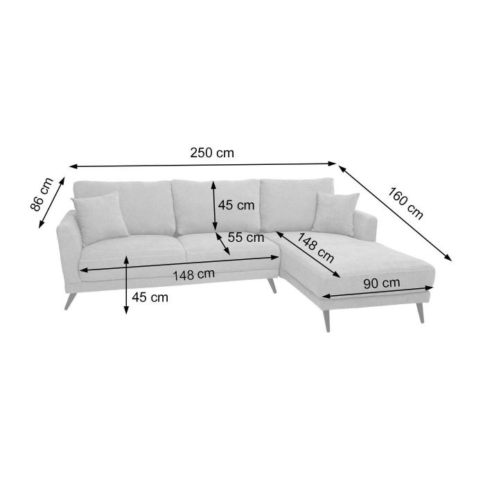 Sofa HWC-G43, Couch Ecksofa L-Form 3-Sitzer, Liegefläche Nosagfederung  Taschenfederkern 250cm ~ rechts, grau von Heute-Wohnen