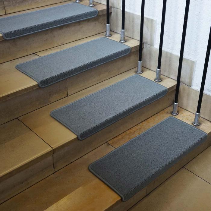 15x Stufenmatte HWC-G49, Treppenteppich Treppenschutz Treppenmattenset,  65x25cm ~ rechteckig, grau von Heute-Wohnen