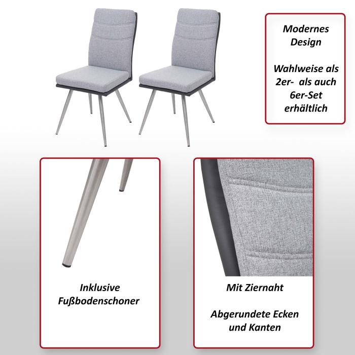 2er-Set Esszimmerstuhl HWC-G54, Küchenstuhl Stuhl, Textil/Kunstleder  Edelstahl gebürstet ~ grau von Heute-Wohnen