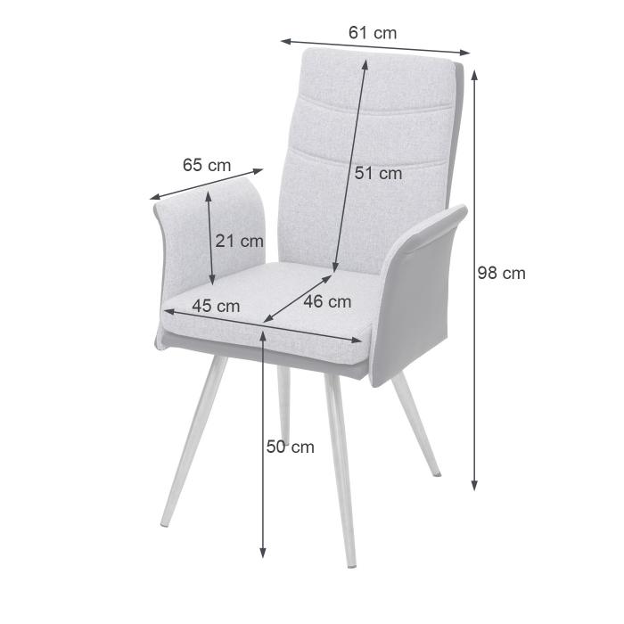 6er-Set Esszimmerstuhl HWC-G54, Küchenstuhl Stuhl mit Armlehne,  Textil/Kunstleder Edelstahl gebürstet ~ grau von Heute-Wohnen