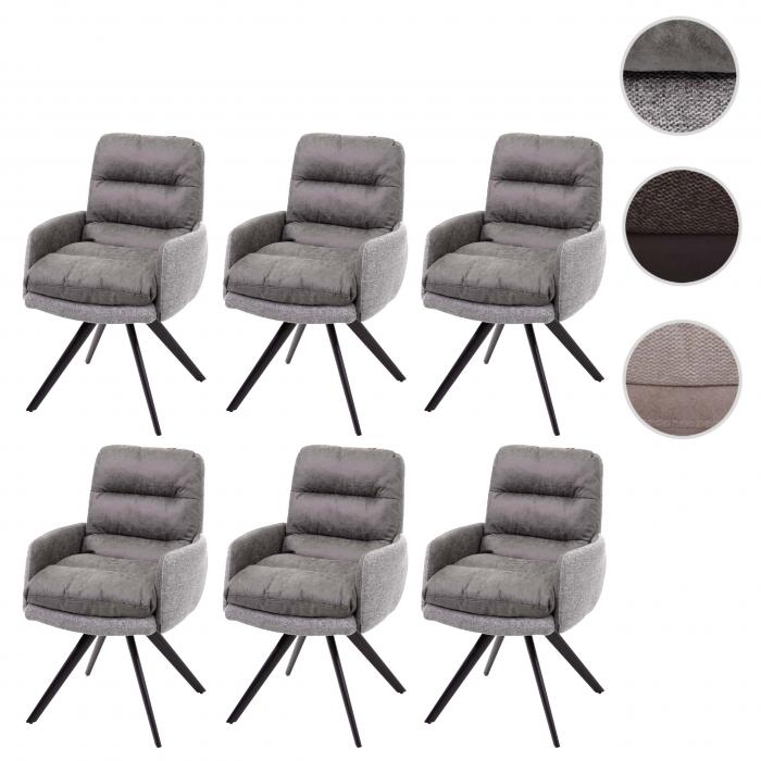 6er-Set Esszimmerstuhl HWC-G66, Küchenstuhl Stuhl, drehbar Auto-Position  Stoff/Textil ~ hellgrau-grau, mit Armlehne von Heute-Wohnen