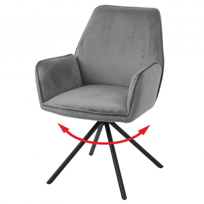 Esszimmerstuhl HWC-G67, Küchenstuhl Stuhl mit Armlehne, drehbar  Auto-Position, Samt ~ dunkelgrau, Beine schwarz von Heute-Wohnen