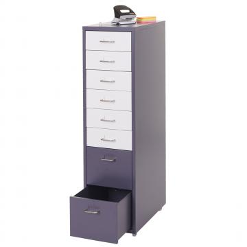 Rollcontainer Boston T851, Schubladenschrank Stahlschrank, 110x28x41cm 8 Schubladen ~ dunkelgrau wei-dunkelgrau