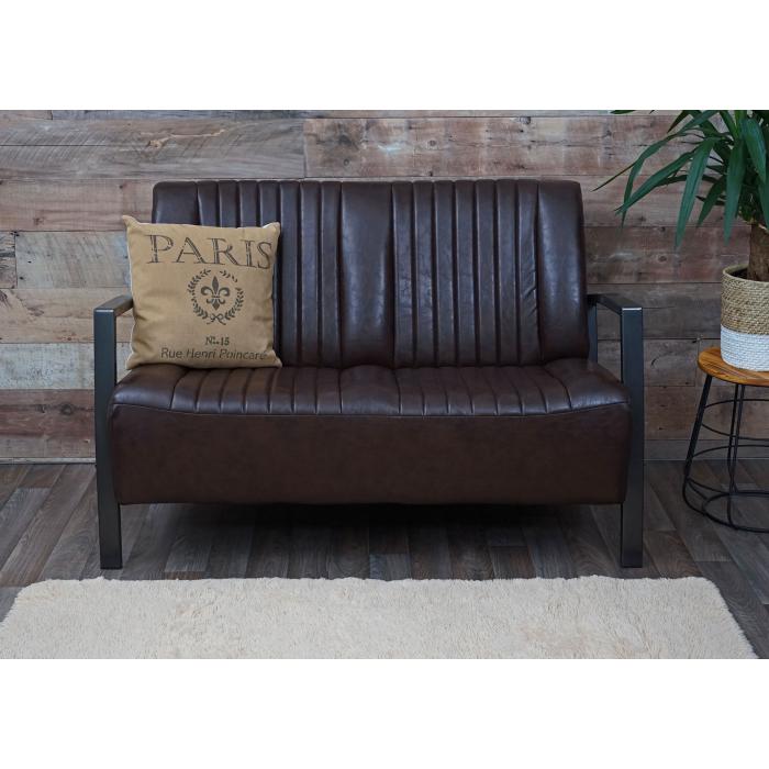 2er Sofa HWC-H10, Couch Zweisitzer, Metall Kunstleder Industrie-Design ~  vintage braun von Heute-Wohnen