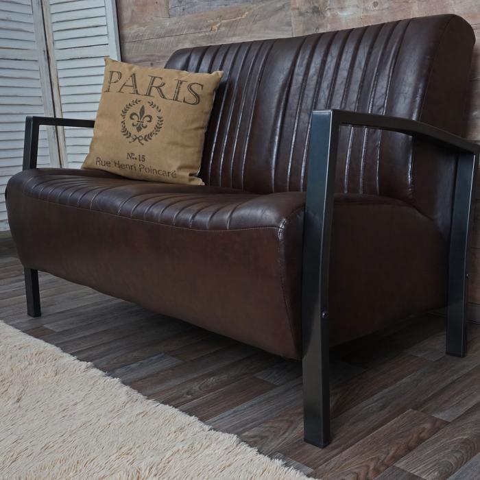 2er Sofa HWC-H10, Couch Zweisitzer, Metall Kunstleder Industrie-Design ~  vintage braun von Heute-Wohnen