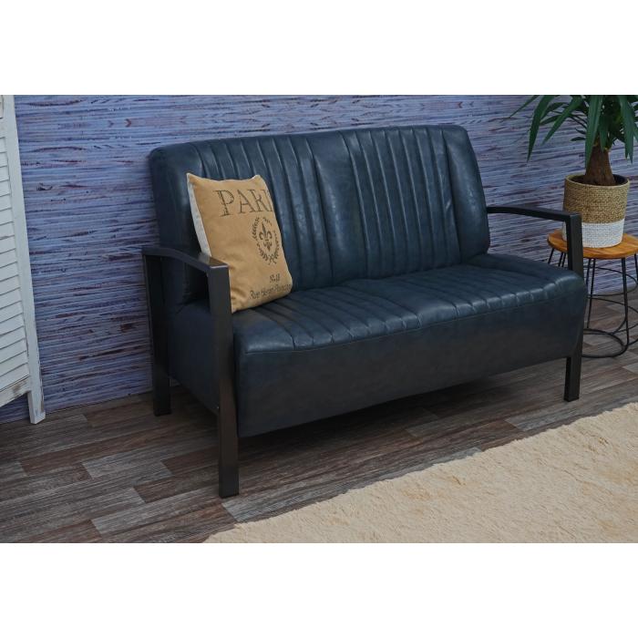 2er Sofa HWC-H10, Couch Zweisitzer, Metall Kunstleder Industrie-Design ~  vintage grau von Heute-Wohnen