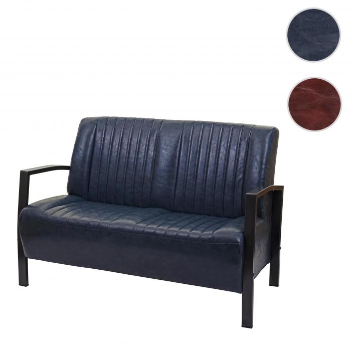 2er Sofa HWC-H10, Couch Zweisitzer, Metall Kunstleder Industrie-Design ~  vintage grau von Heute-Wohnen