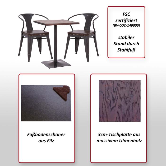 Set Bistrotisch 2x Esszimmerstuhl HWC-H10d, Stuhl Tisch Küchenstuhl  Gastronomie FSC ~ schwarz-grau, Tisch dunkelbraun von Heute-Wohnen