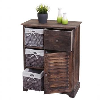 Kommode HWC-H21, Schrank Schubladenkommode, Massiv-Holz Korb-Schublade 80x60x30cm ~ shabby braun