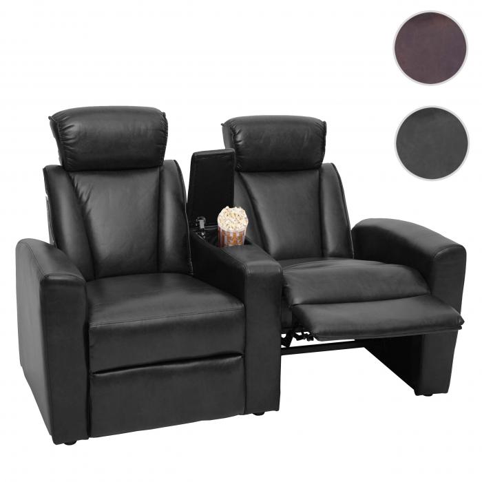 2er Kinosessel HWC-H30, Relaxsessel Fernsehsessel Zweisitzer Sofa, Staufach  Soft Touch Kunstleder ~ schwarz von Heute-Wohnen