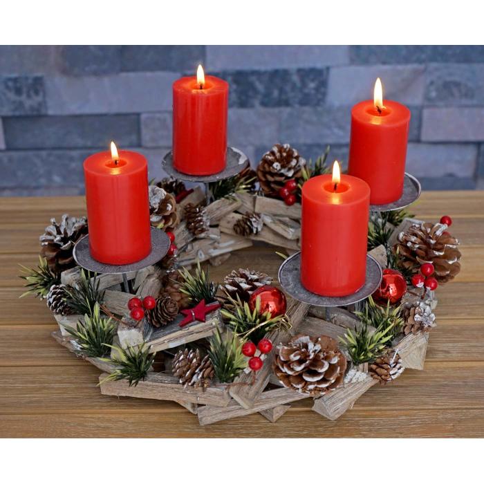 Kerzen Ø ~ Weihnachtsgesteck, von Heute-Wohnen Weihnachtsdeko 33cm Adventskranz rund Holz Adventsgesteck HWC-H50, ohne