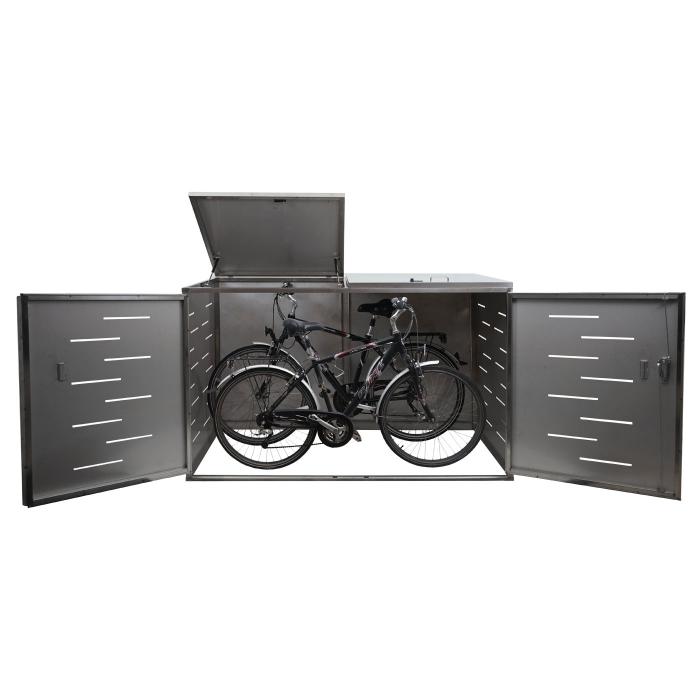 2er-Fahrradgarage HWC-H80, Fahrradbox Geräteschuppen, abschließbar ~ ohne  Pflanzkasten 118x200x150cm Edelstahl von Heute-Wohnen