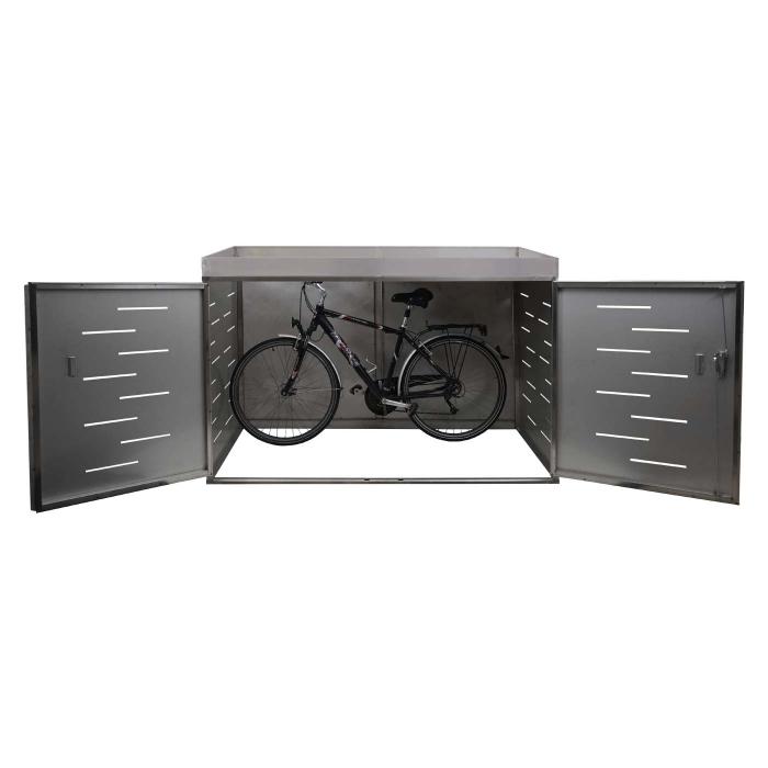 2er-Fahrradgarage HWC-H80, Fahrradbox Geräteschuppen, abschließbar ~ mit  Pflanzkasten 125x192x100cm Edelstahl von Heute-Wohnen
