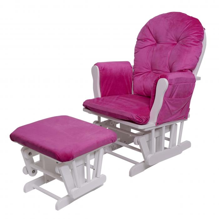 Relaxsessel HWC-C76, Schaukelstuhl Sessel Schwingstuhl mit Hocker ~ Samt,  pink, Gestell weiß von Heute-Wohnen