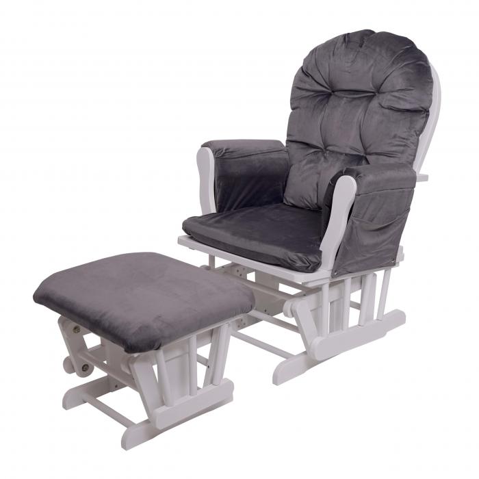 Relaxsessel HWC-C76, Schaukelstuhl Sessel Schwingstuhl mit Hocker ~ Samt,  grau, Gestell weiß von Heute-Wohnen
