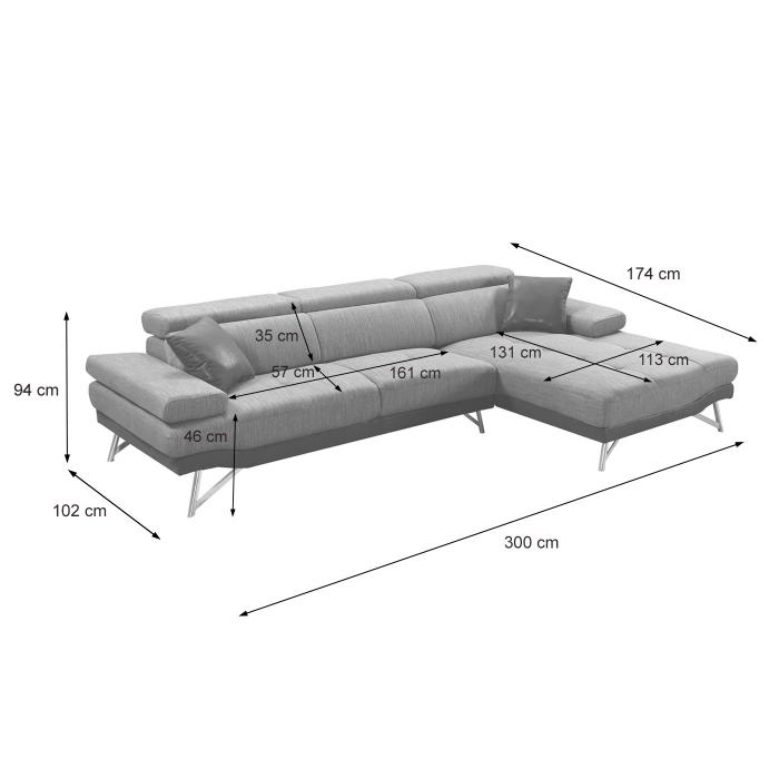 Sofa HWC-H92, Couch Ecksofa L-Form 3-Sitzer, Liegefläche 300cm ~ rechts,  braun von Heute-Wohnen