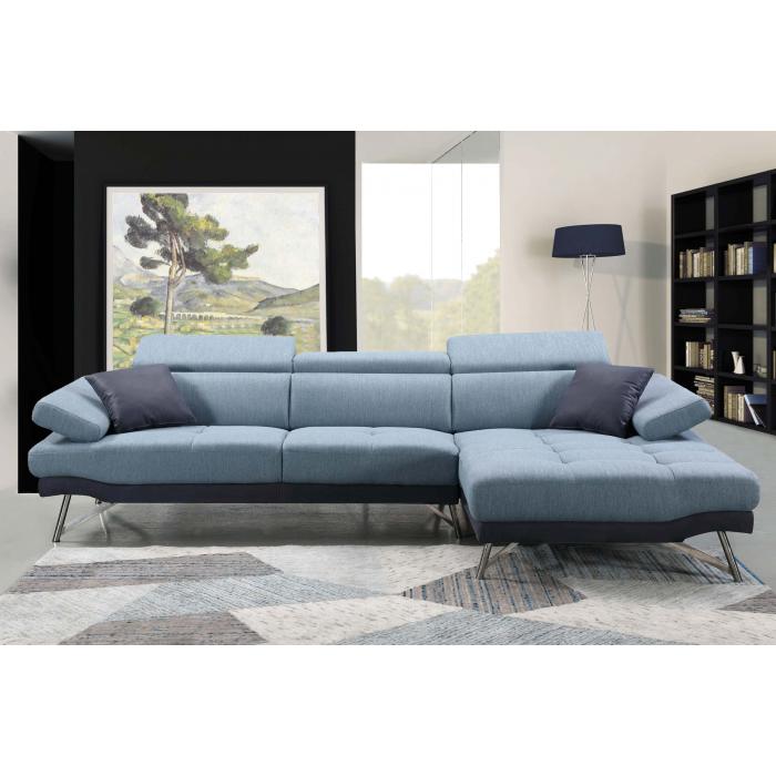 Sofa HWC-H92, Couch Ecksofa L-Form 3-Sitzer, Liegefläche 300cm ~ rechts,  blau-grau von Heute-Wohnen