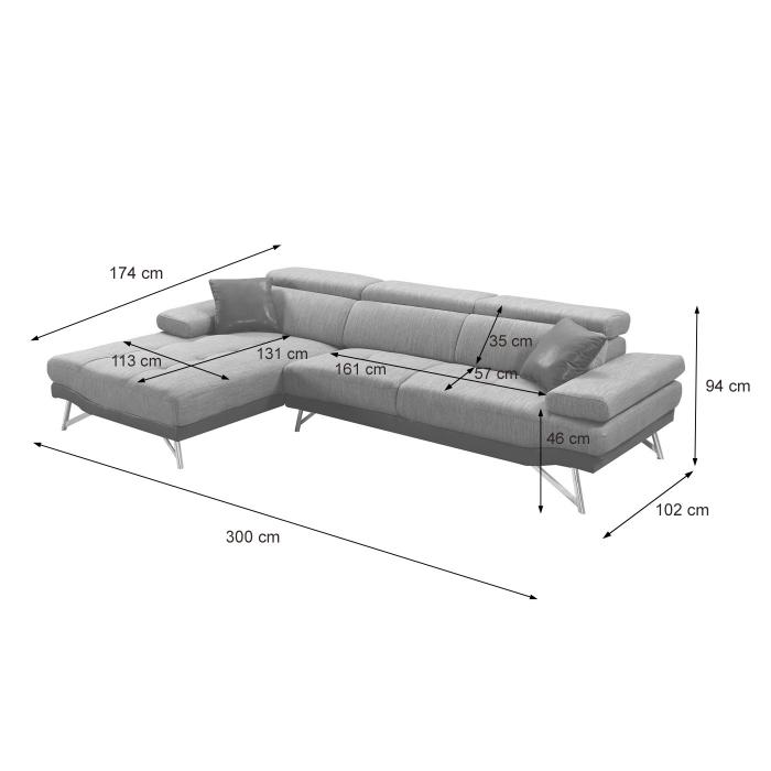Sofa HWC-H92, Couch Ecksofa L-Form 3-Sitzer, Liegefläche ~ links, blau-grau  von Heute-Wohnen