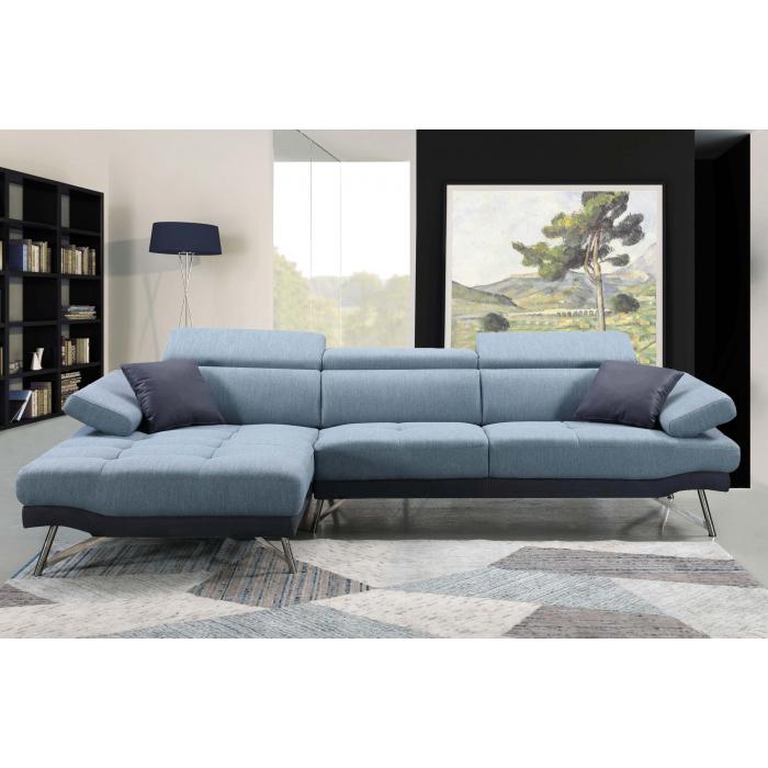 Sofa HWC-H92, Couch Ecksofa L-Form 3-Sitzer, Liegefläche 300cm ~ links,  blau-grau von Heute-Wohnen