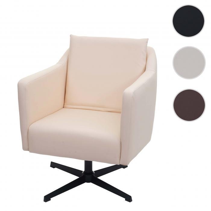 Lounge-Sessel HWC-H93b, Sessel Cocktailsessel Relaxsessel mit Fußkreuz,  drehbar ~ Kunstleder creme-beige von Heute-Wohnen