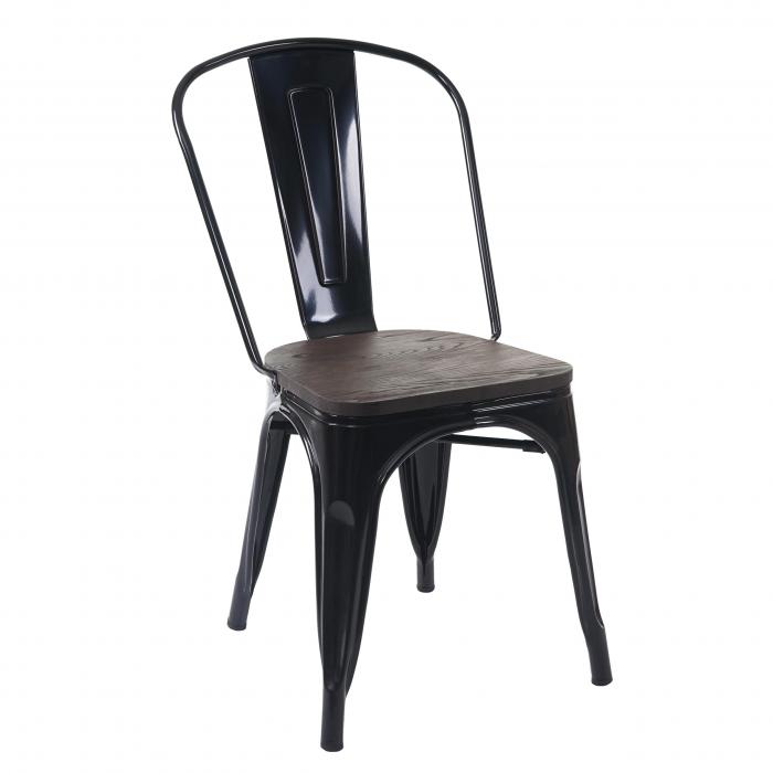 Stuhl HWC-A73 inkl. Holz-Sitzfläche, Bistrostuhl Stapelstuhl, Metall  Industriedesign stapelbar ~ schwarz von Heute-Wohnen