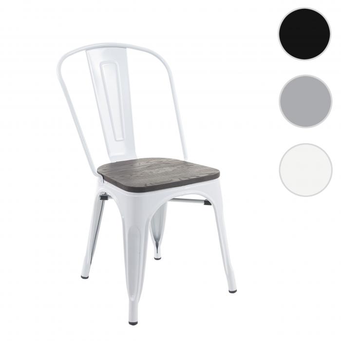 Stuhl HWC-A73 inkl. Holz-Sitzfläche, Bistrostuhl Stapelstuhl, Metall  Industriedesign stapelbar ~ weiß von Heute-Wohnen