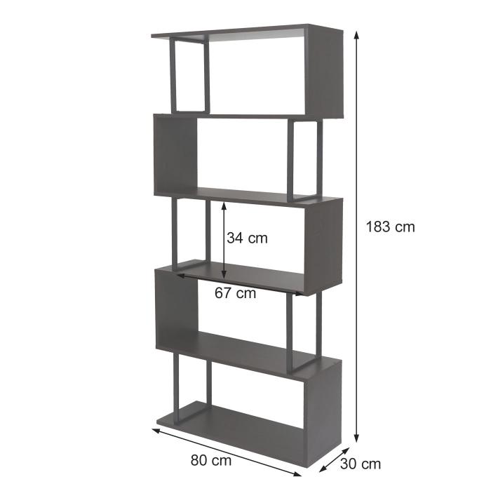 Bücherregal HWC-A27, Standregal Wohnregal, 183x80cm 3D-Struktur 5 Ebenen ~  dunkelbraun, Metall schwarz von Heute-Wohnen