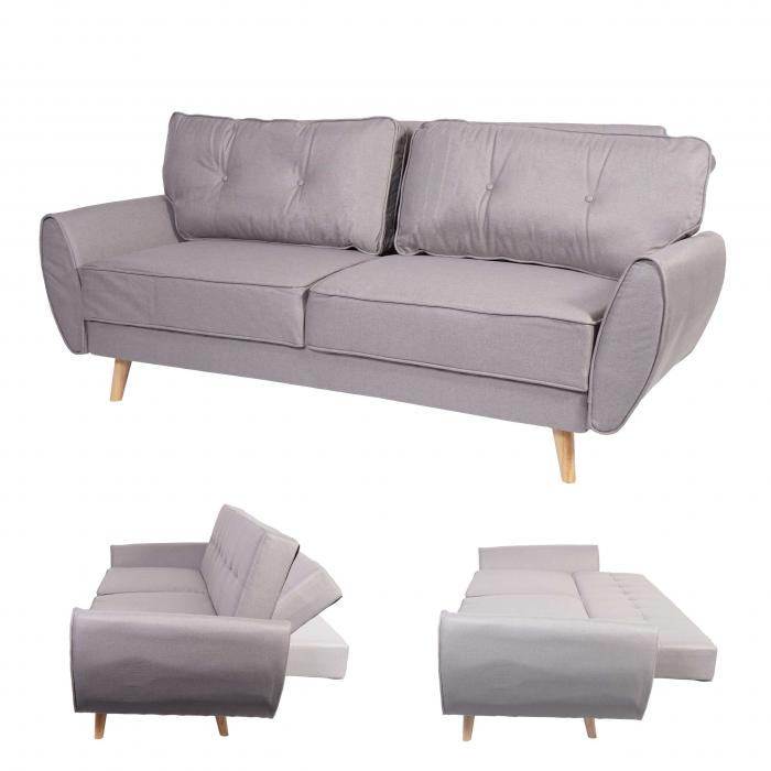 3er-Sofa HWC-J19, Couch Klappsofa Lounge-Sofa, Schlaffunktion 203cm ~  Stoff/Textil grau von Heute-Wohnen