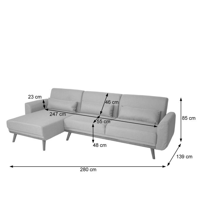 Sofa HWC-J20, Couch Ecksofa, L-Form 3-Sitzer Liegefläche Schlaffunktion  Stoff/Textil 280cm ~ grau von Heute-Wohnen