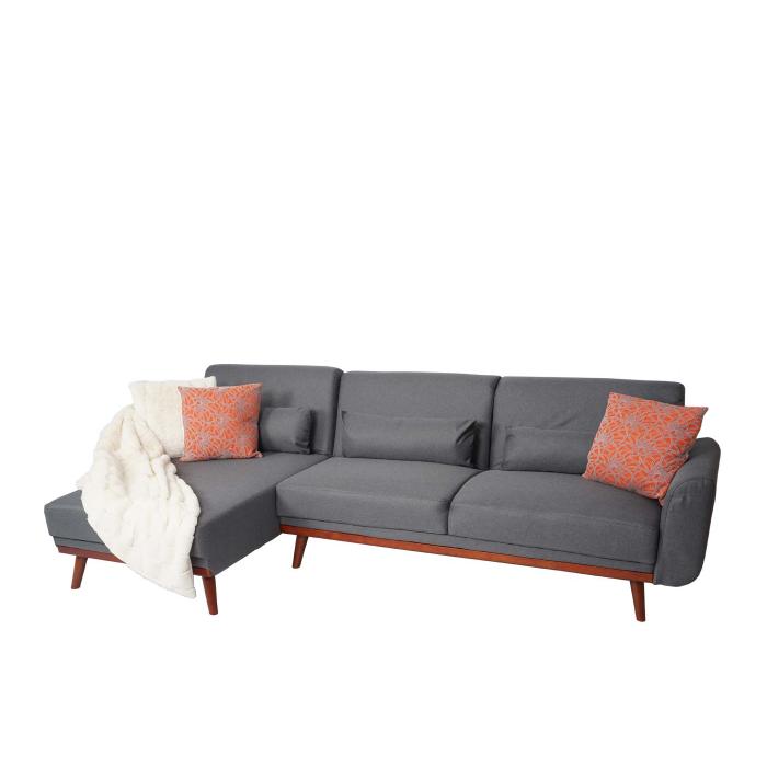 Sofa HWC-J20, Couch Ecksofa, L-Form 3-Sitzer Liegefläche Schlaffunktion  Stoff/Textil ~ anthrazit-grau von Heute-Wohnen