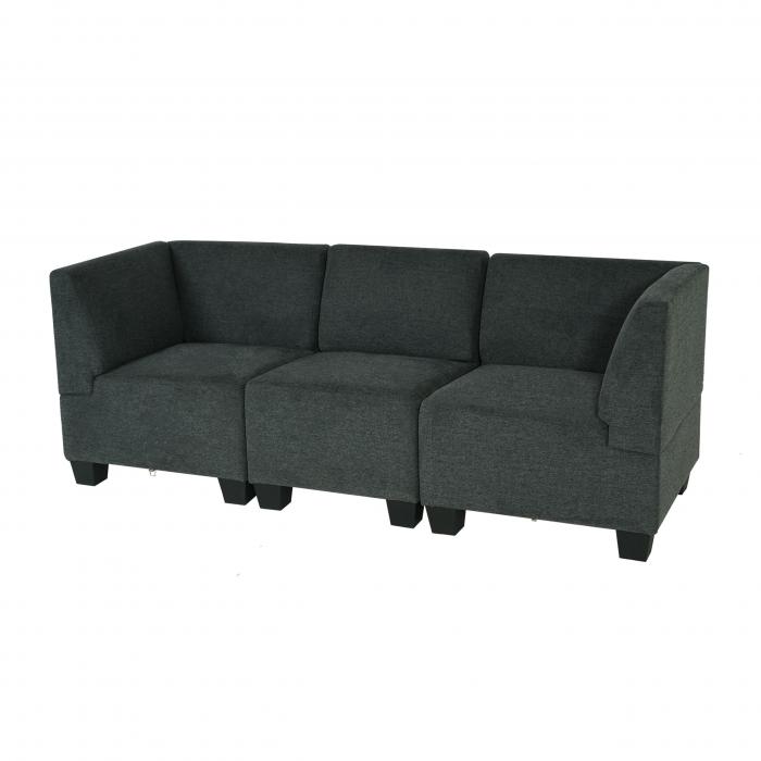 Modular 3-Sitzer Sofa Couch Lyon, Stoff/Textil ~ anthrazit-grau, hohe  Armlehnen von Heute-Wohnen