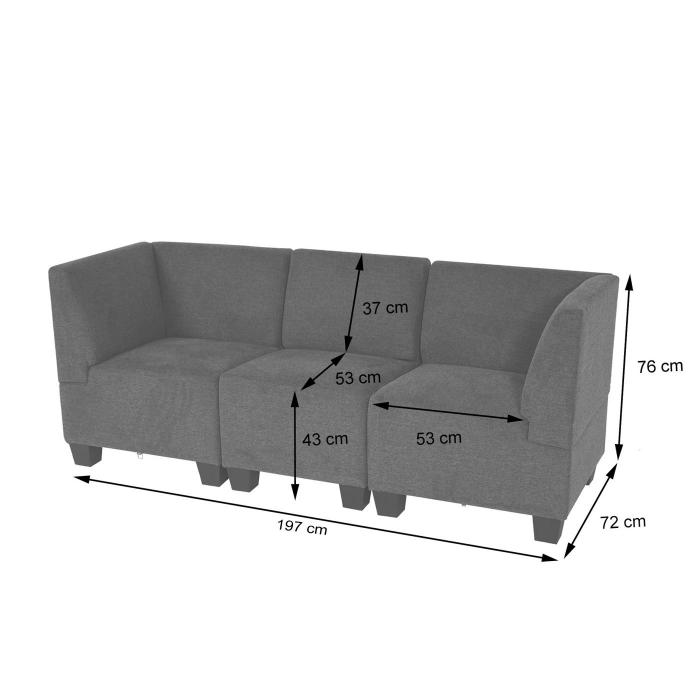 Modular 3-Sitzer Sofa Couch Lyon, Stoff/Textil ~ grau, hohe Armlehnen von  Heute-Wohnen