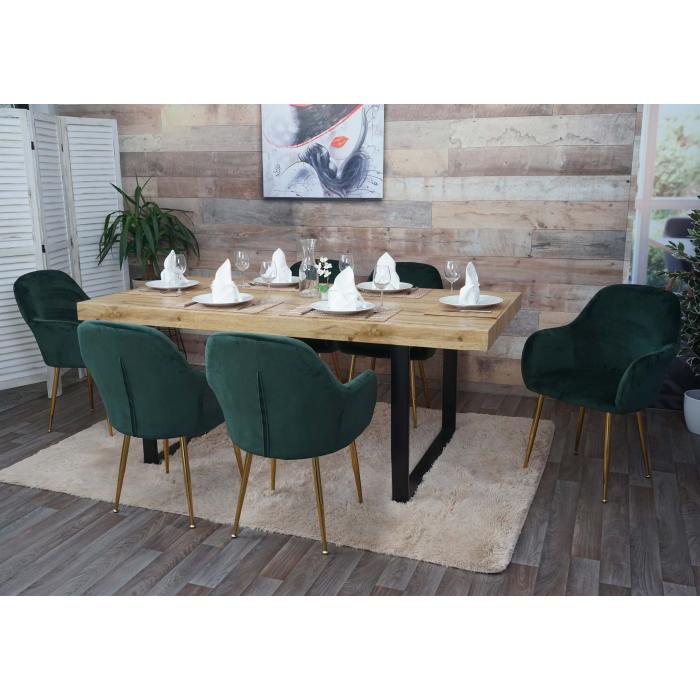 6er-Set Esszimmerstuhl HWC-F18, Stuhl Küchenstuhl, Retro Design ~ Samt  grün, goldene Beine von Heute-Wohnen