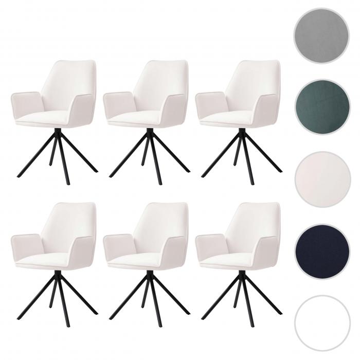 6x Esszimmerstuhl, Küchenstuhl Stuhl mit Armlehne, drehbar Auto-Position -  Samt, anthrazit-blau