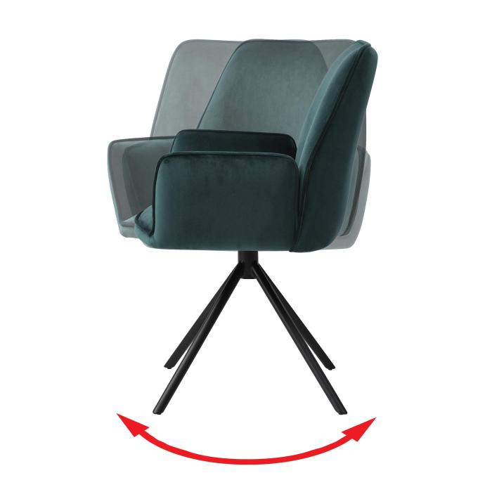 Esszimmerstuhl HWC-G67, Küchenstuhl Stuhl mit Armlehne, drehbar  Auto-Position, Samt ~ grün, Beine schwarz von Heute-Wohnen