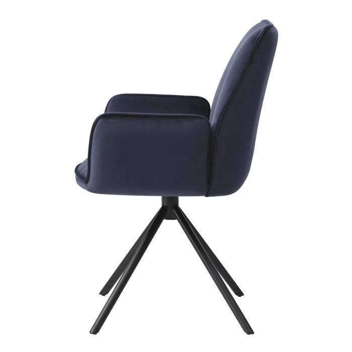 Esszimmerstuhl HWC-G67, Küchenstuhl Stuhl mit Armlehne, drehbar  Auto-Position, Samt ~ anthrazit-blau, Beine schwarz von Heute-Wohnen