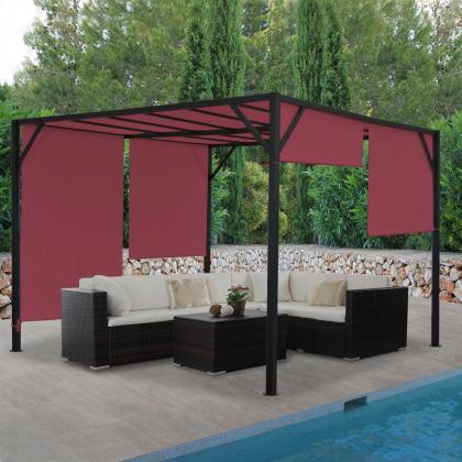 Pergola Baia, Garten Pavillon Terrassenberdachung, stabiles 6cm-Stahl-Gestell + Schiebedach bordeaux-rot ~ 3x3m