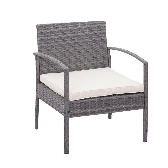 Poly-Rattan Garnitur HWC-F56, Balkon-/Garten-/Lounge-Set Sitzgruppe ~ grau, Kissen creme