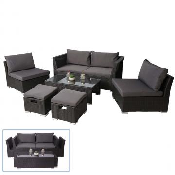 Poly-Rattan Garnitur HWC-J36, Balkon-/Garten-/Lounge-Set Sitzgruppe Sofa ~ anthrazit, Kissen dunkelgrau