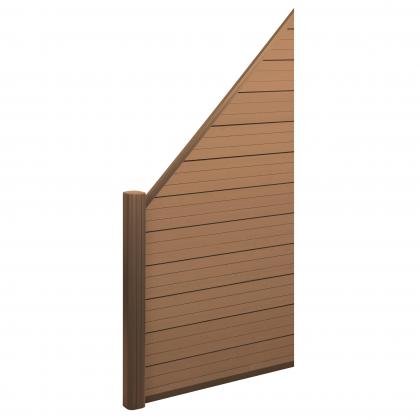 WPC-Sichtschutz Sarthe, Windschutz Zaun, Alu-Pfosten ~ Erweiterungselement schrg links, 0,95m teak