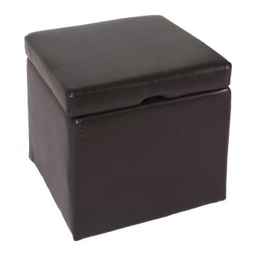 Hocker Sitzwrfel Sitzhocker Aufbewahrungsbox Onex, mit Deckel, Leder + Kunstleder, 45x44x44cm MVG ~ braun