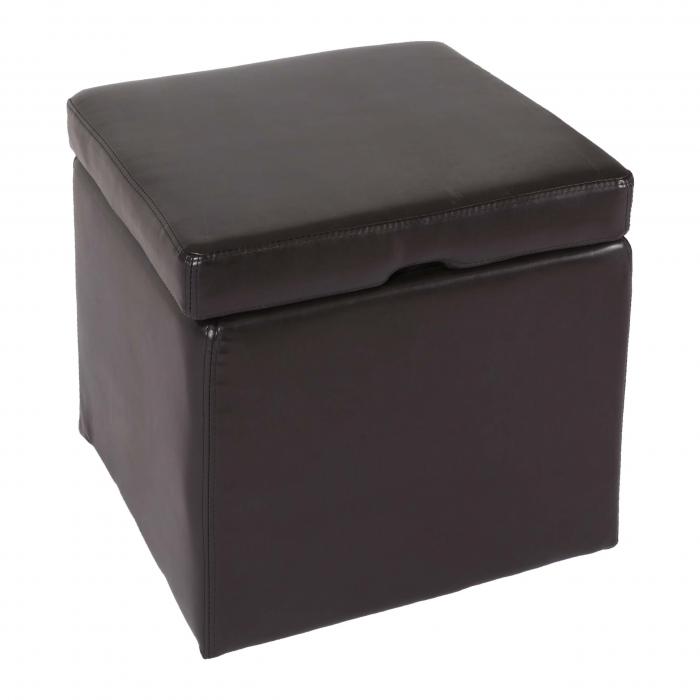 Hocker Sitzwürfel Sitzhocker Aufbewahrungsbox Onex, mit Deckel, Leder +  Kunstleder, 45x44x44cm ~ braun von Heute-Wohnen