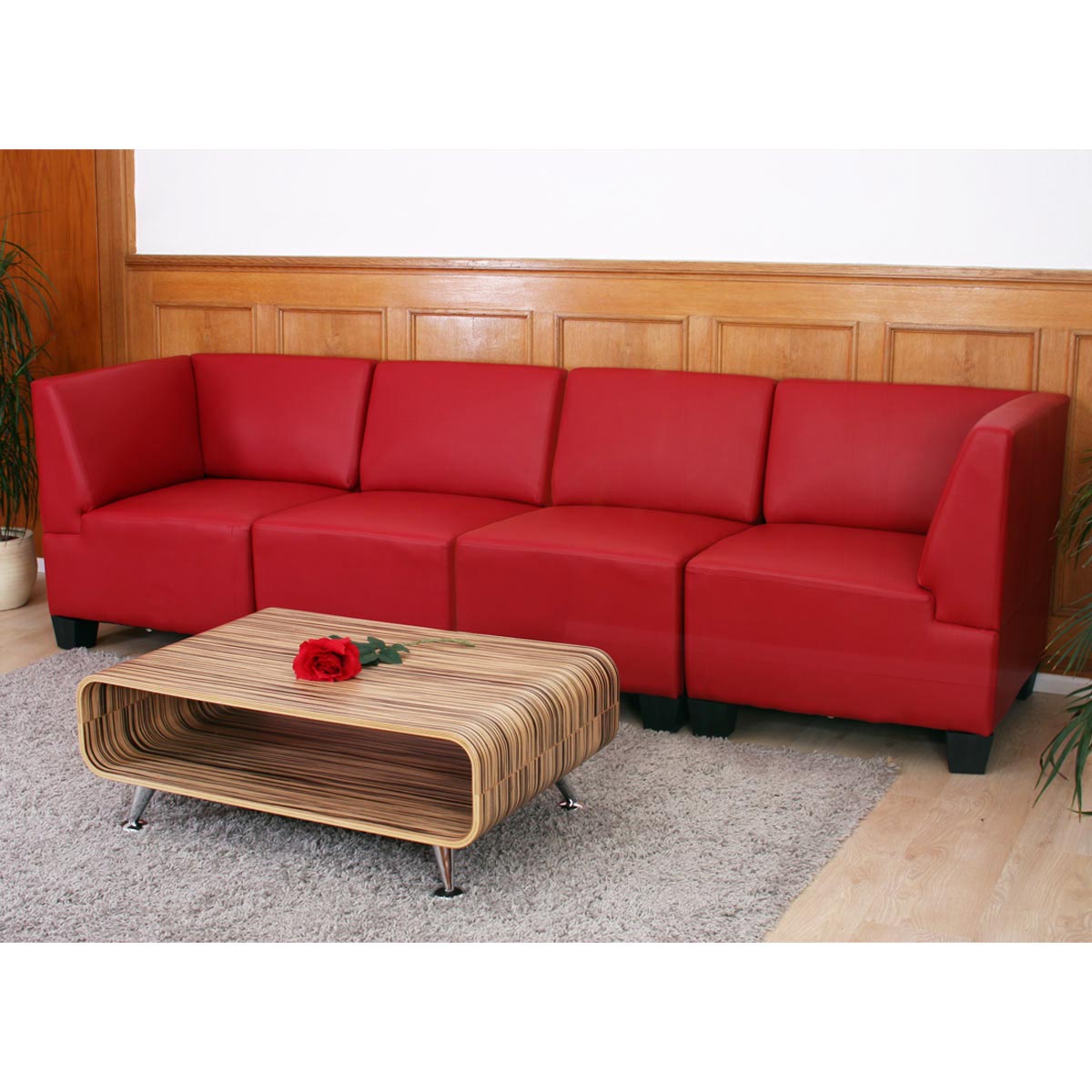 Modular 4-Sitzer Sofa Couch Lyon, Kunstleder ~ rot, hohe Armlehnen von  Heute-Wohnen