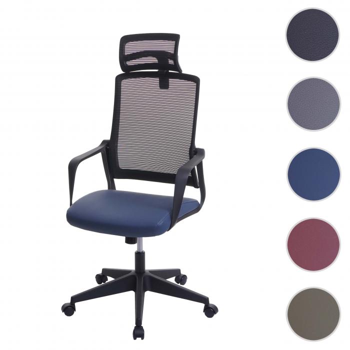 Bürostuhl HWC-J52, Drehstuhl Schreibtischstuhl, ergonomisch Kopfstütze,  Kunstleder ~ blau-grau von Heute-Wohnen